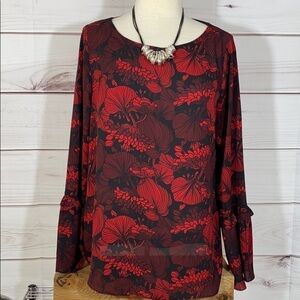 Black & Red Violet + Claire Ruffle Sleeve Top Size L